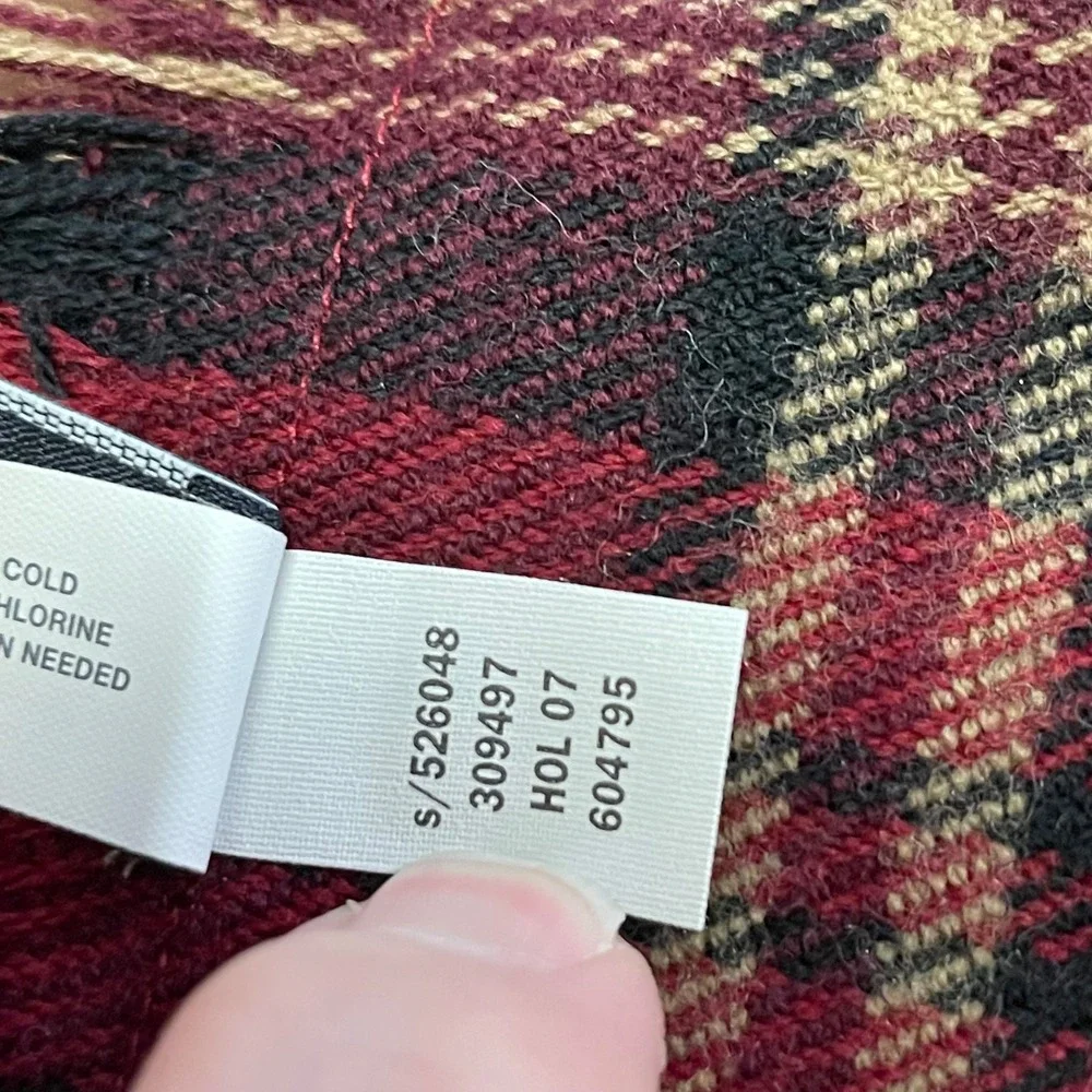 Gap Red Tartan Plaid Fringed Wool Scarf 64